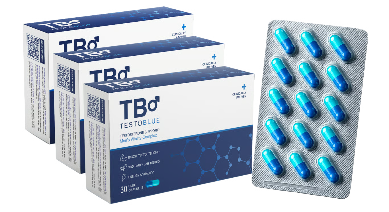 Three Testo Blue boxes with blister sheet